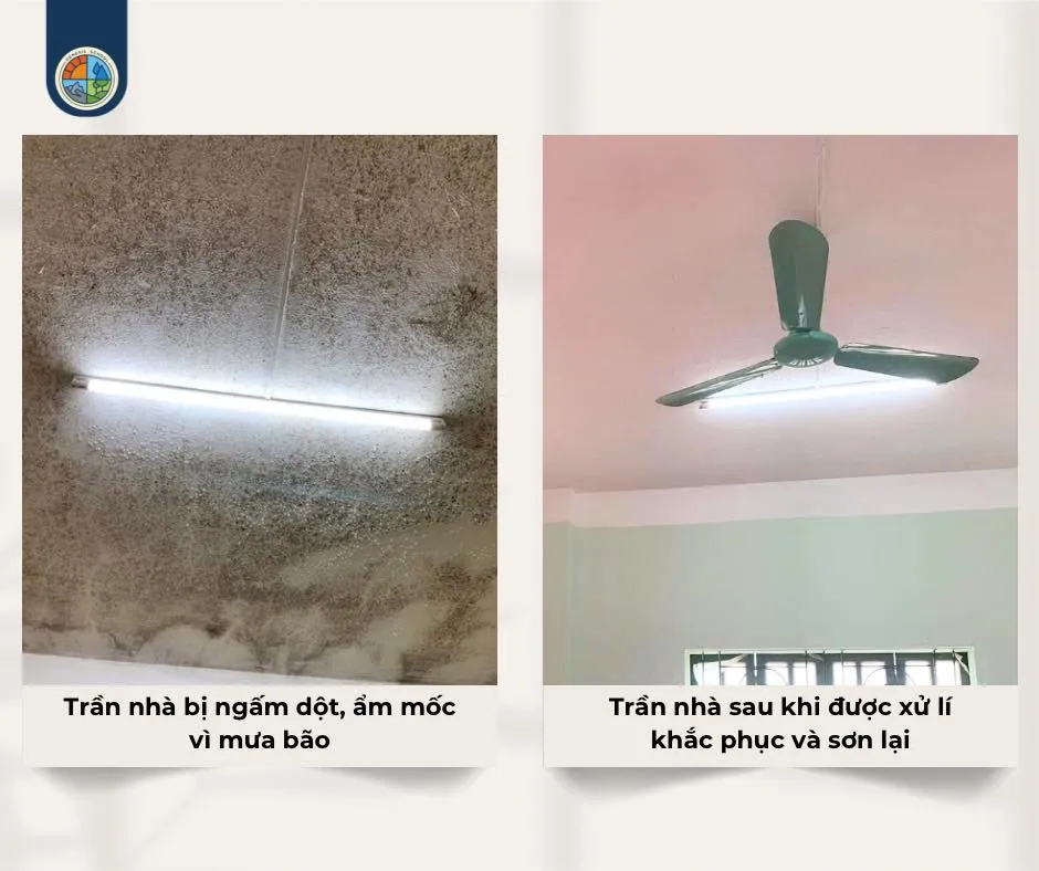Trần nhà điểm trường Khu Chu Phìn trước và sau khi được sửa chữa